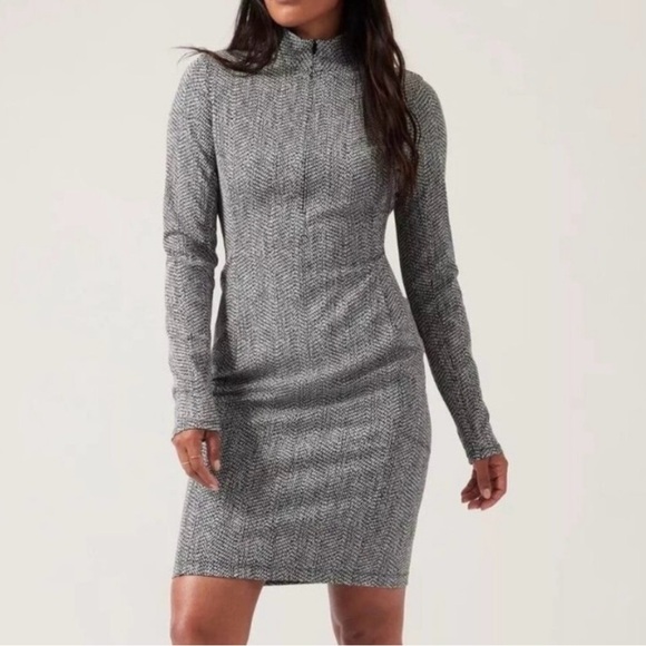 Athleta Dresses & Skirts - Athleta Delancey Textured Dress Gray, Long-Sleeve Mock Neck, Bodycon, 1/4 Zip, M